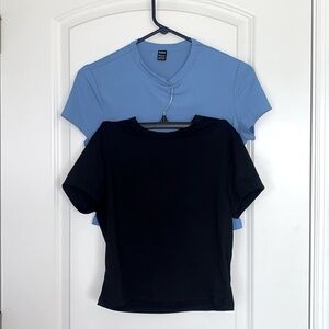 2 Pack SHEIN Large Crop Tops (Solid Baby Blue and Solid Black)
